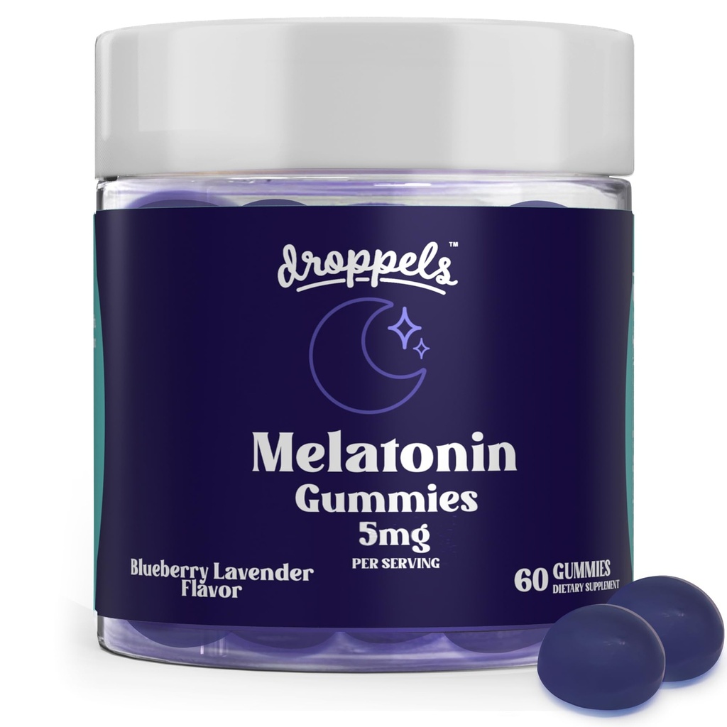 Droppels Melatonin Gummies, 5mg - Plant- baseret, Vegan Melatonin 5mg til Natural Sleep Support med Kamille Extract, 60 Greve, Blueberry Flavor (1 - Måned Supply)