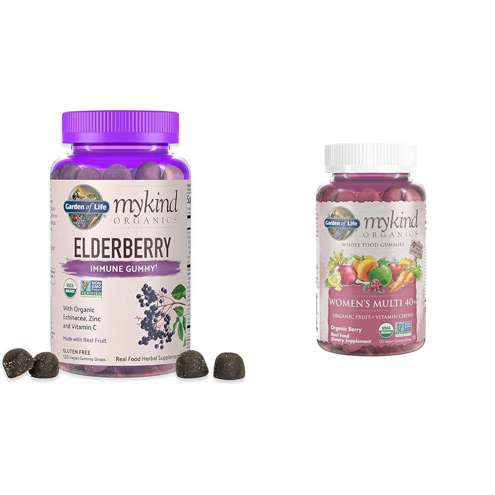 Livets have Organics Elderberry Gummies for voksne & Børn - Immunitet Support med økologiske frugter & Organics Kvinder 40 + Gummy Vitamin - Berry - Certificeret Økologisk