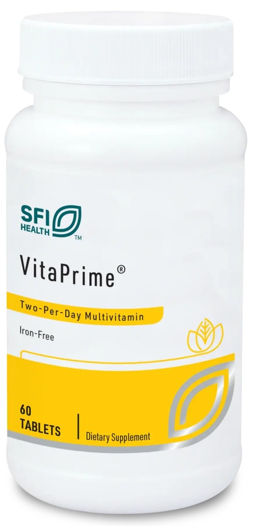 Klaire Labs SFI Health VitaPrime - Iron Free Multivitamin for kvinder & mænd - Promote immunfunktion & Support Nutritional Gaps - Two-Per- Day Multivitamin med methylfolat & B12 (60 tabletter)