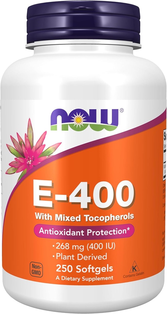 Now Foods Supplements, Vitamin E- 400 IE Blandede tocopheroler, Antioxidant Protection *, 250 Softgels