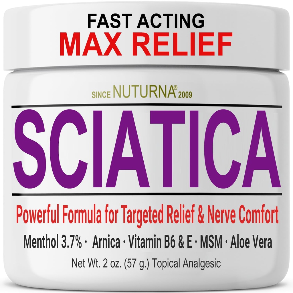Sciatica Nerve Cream - Maksimal styrke Comfort Cream til fødder, hænder, ben, tæer, tilbage - Natural Ultra Strength Arnica, MSM, Menthol, Lindrende Comfort, 2 Oz