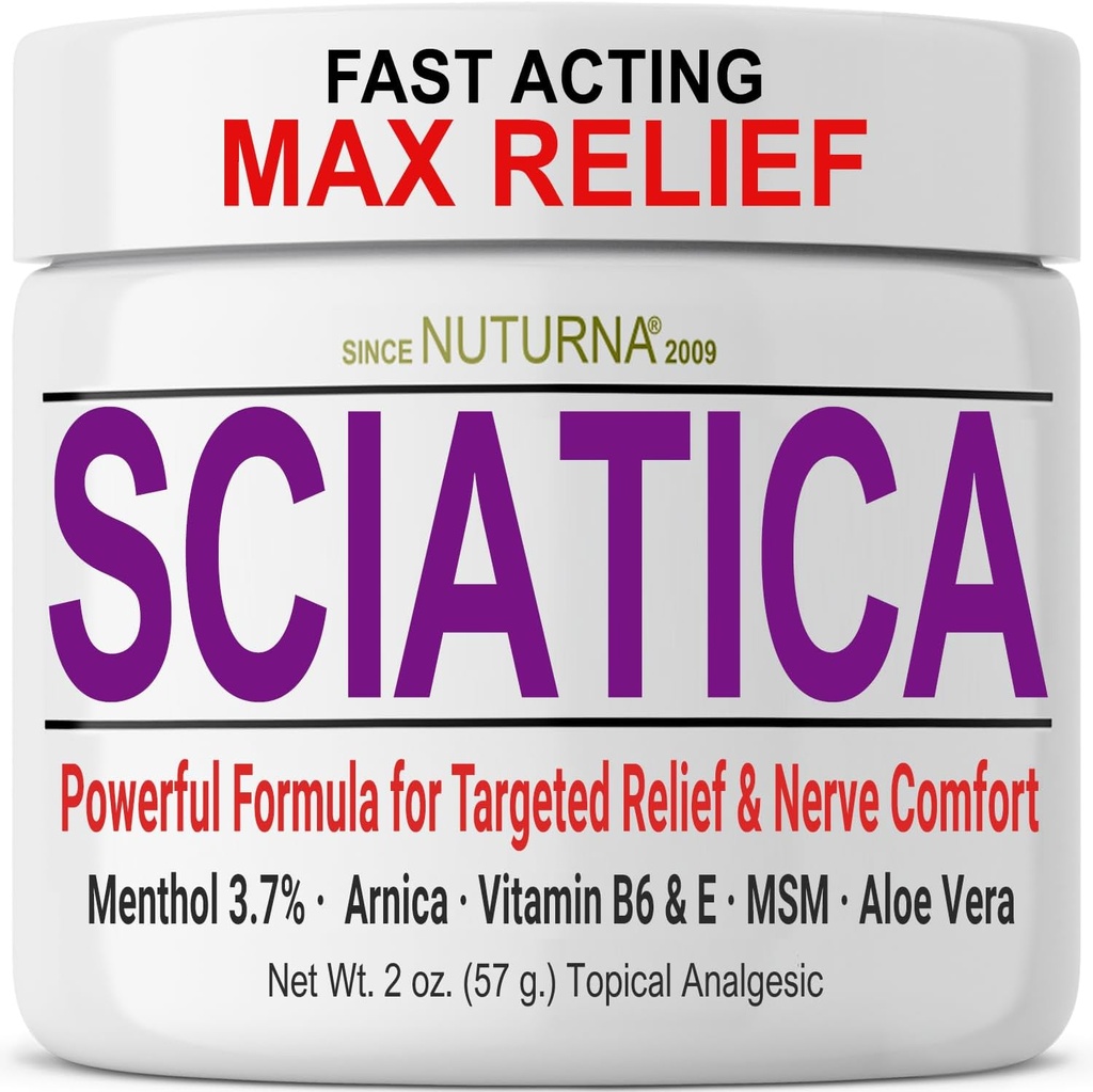 Sciatica Nerve Cream - Maximum Strength Comfort Cream for Feet, Hands, Legs, Toes, Back - Natural Ultra Strength Arnica, MSM, Menthol, Soothing Comfort, 2 Oz