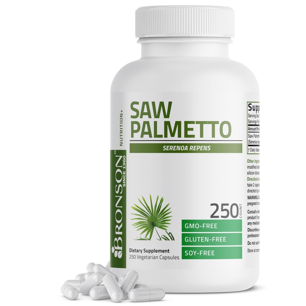 Bronson Saw Palmetto ekstra styrke støtter sund prostata funktion og urinvejstilskud - ikke GMO, 250 vegetariske kapsler