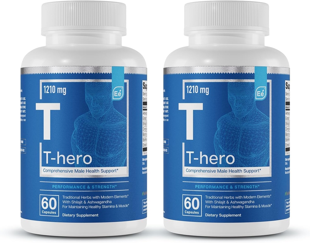 Essential Elements T-Hero - Daily Testosterone Support for Men - Promotes Vitality & Drive - with Ashwagandha, Shilajit, Boron, DIM - 60 Count - 30 Servings (2-Pack)