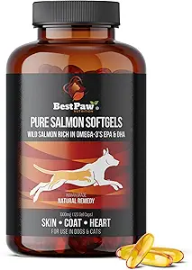 Bedste Paw Nutrition Pure Wild Alaska Salmon Oil til hunde & katte Allergi, Tør Itchy Skin, Hotspots, & fælles smertelindring 1000mg Softgel