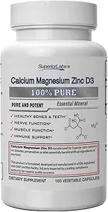Superior Labs - Calcium Magnesium Zinc D3 - Essential Mineral Trio - 180 Vegetable Capsules - Healthy Bones & Teeth - Nerve Signaling - Muscle Function - Immune Support