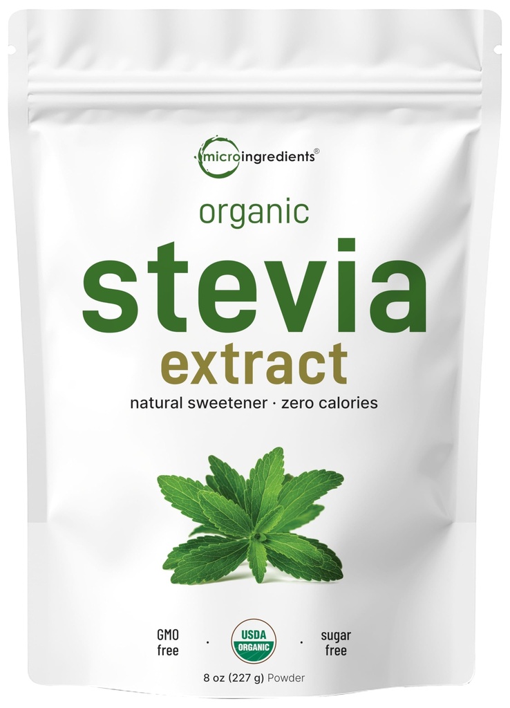 Pure Organic Stevia Powder, 8 Ounces, 1418 Servering, High Grade Stevia Green Leaf Extract Reb- A, Reduceret Bitter Eftersmag, 0 Calorie, Natural Sweetening, Sugar Alternative, Keto Friendly