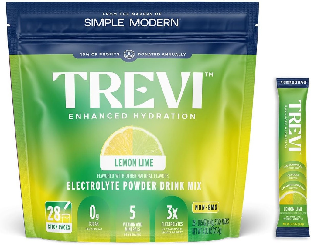 TREVI ™ Sugar Free Electrolytes - Drink Mix Hydration Powder Packets - 28 Greve - Lemon Lime