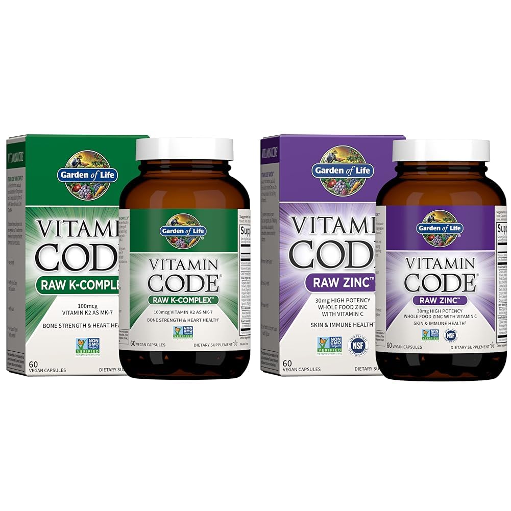 Life Vitamin K2, K1, Zink & C-vitamin - Vegansk Vitamin Complex til ben, hjerte, immunforsvar og sund fordøjelse - 60 dages forsyning