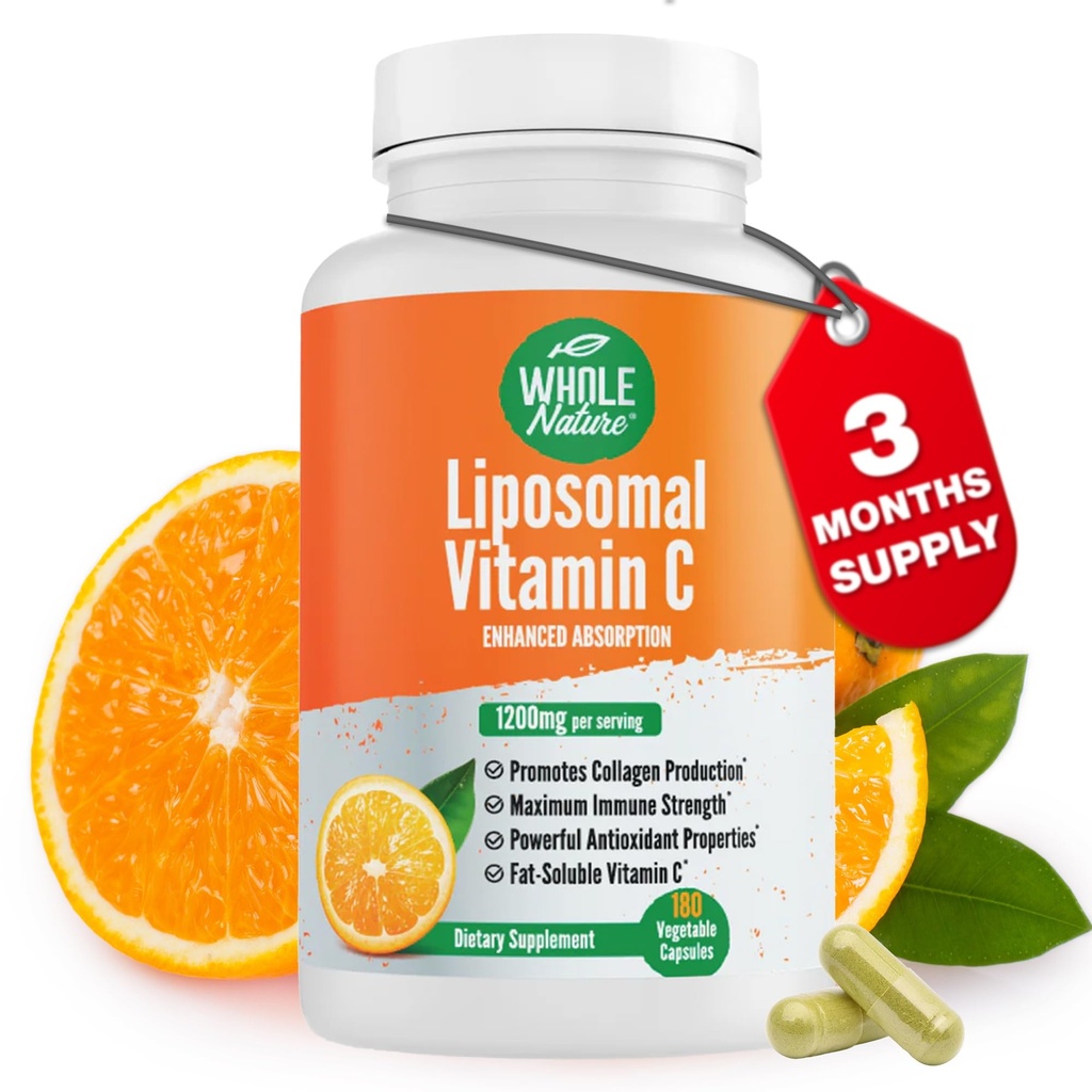 Liposomal C-vitamin Supplement Pills 1200 mg - Høj Absorption 180 Vegankapsler Fat Opløselig VIT C, Maksimal styrke immunsystem og Collagen Booster, Solsikke Lecithin