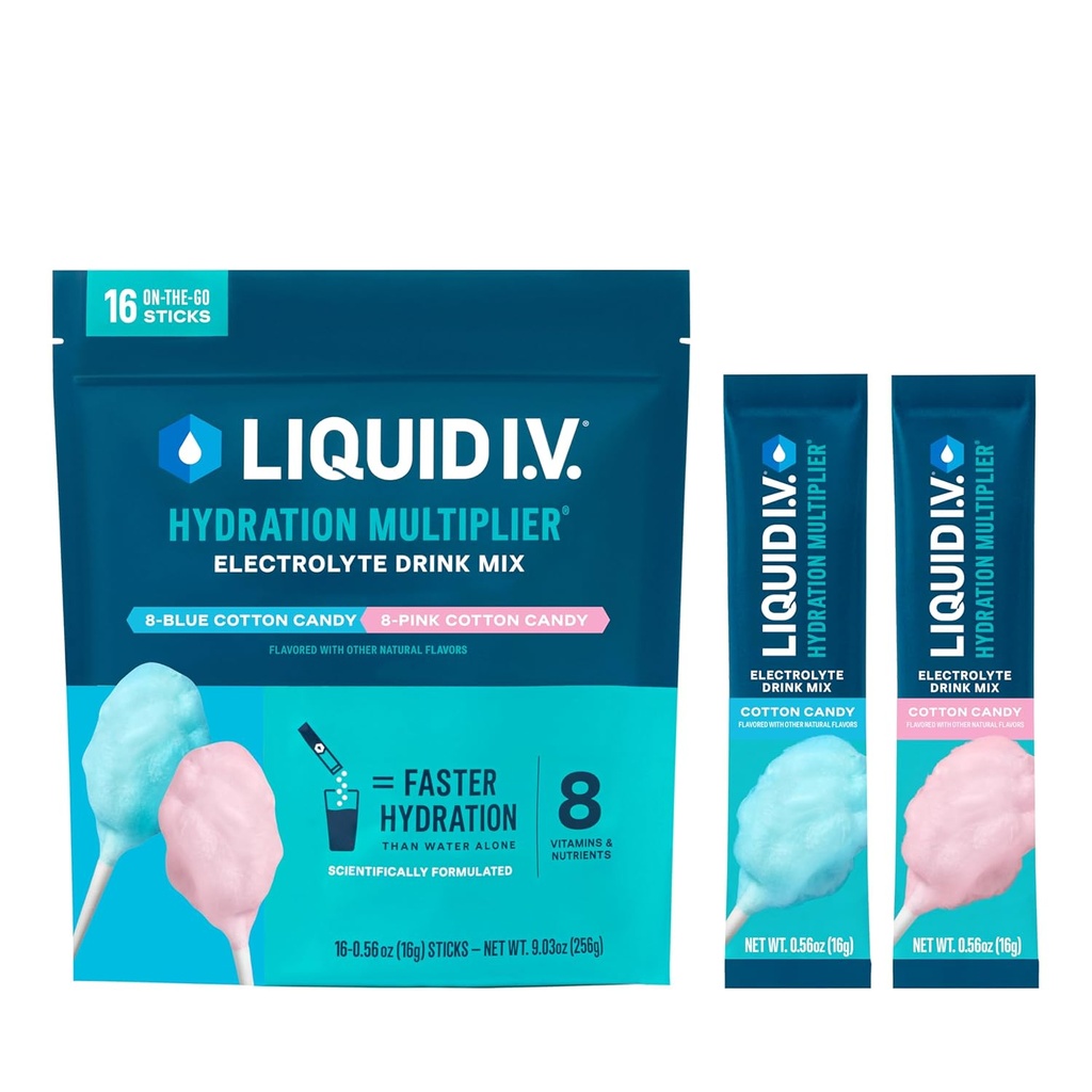 Liquid I.V. ® Hydration Multiplier - Cotton Candy Shuttle 124; Elektrolyte Powder Drink Mix 124; 1 pakke (16 Servere)