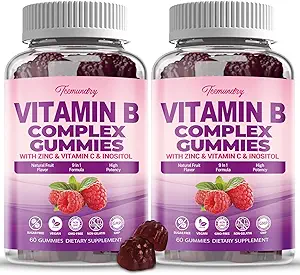 Sugar- Free Vitamin B Complex Gummies for Women - Vegan b Vitamin Complex med Methyl B12, Methyl Folate - Plus C-vitamin, Zink, Inositol - understøtter energi, immun, sundt hår, hud (120 Greve)