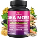 BMVINVOL Sea Moss Black Seed Shilajit Ashwagandha + Bladderwrack, Ginger, Moringa, Turmerisk, Burdock, Ginseng, Rhodiola Rosea - 100 kapsler