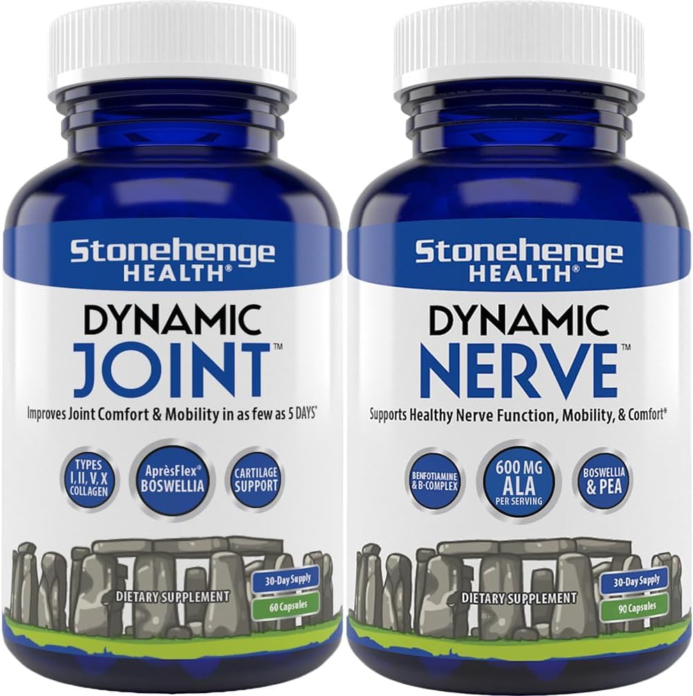 Stonehenge Health Dynamic Joint & Dynamic Nerve Bundle Supplements: Fælles discomfort, Stifness, Support Comfort, Tingling, Numbness, Burning, fælles sundhed