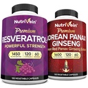 Nutrivein Premium Koreansk Panax Ginseng Supplement & Resveratrol Supplement Bundle: High- Absorption Resveratrol Kapsler & Ginseng til hjerne, forsvar, reparation og vitalitet