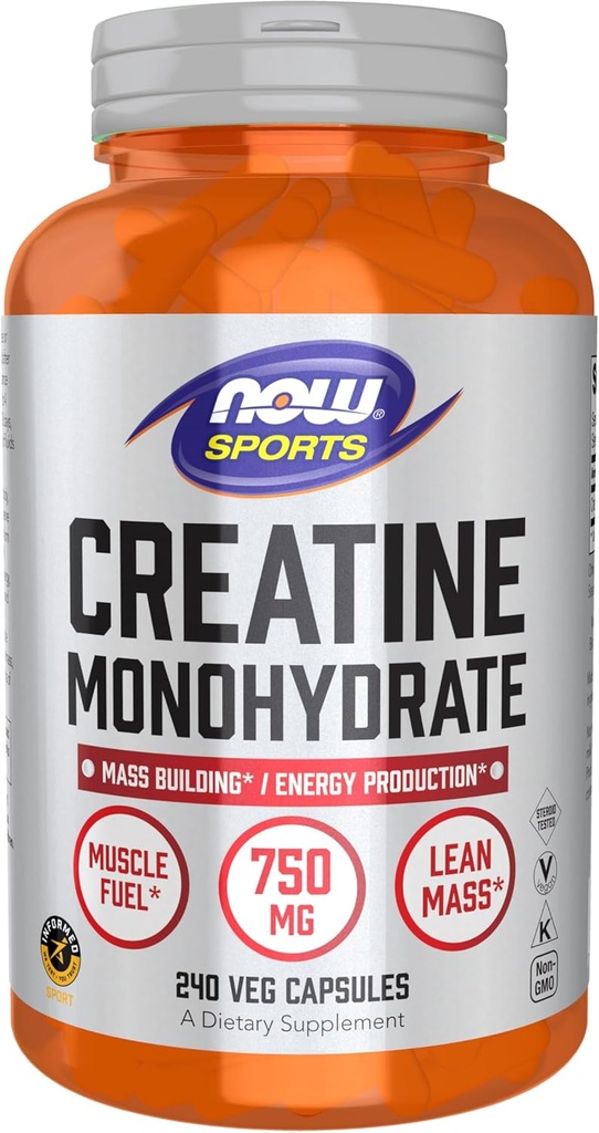 Now Foods Sports Nutrition, Creatine Monohydrat 750 mg, Mass Building * / Energy Production *, 240 Veg Kapsler