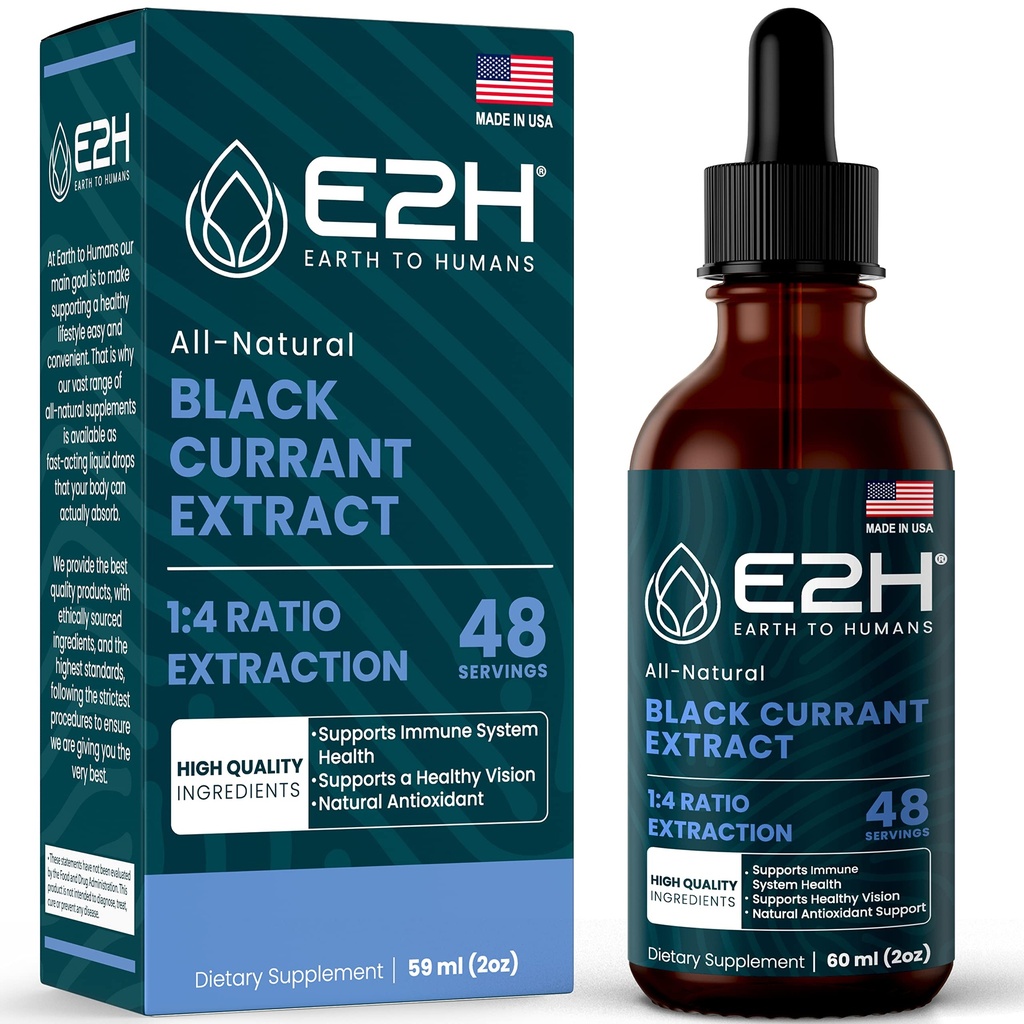 E2H Natural Black Currant Extract, Cold Pressed Black Currant Seed - Immunsystemet Sundhed - Hurtig Absorbing Væske - 2 Fl Oz