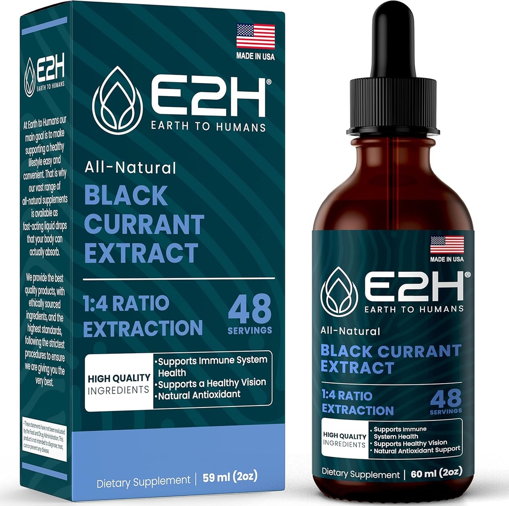 E2H Natural Black Currant Extract, Cold Pressed Black Currant Seed - Immunsystemet Sundhed - Hurtig Absorbing Væske - 2 Fl Oz