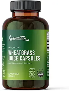 Organic Wheatgrass Juice Powder Capsules by Sproutman - 100% Pure Wheatgrass - Aids fordøjelse - Høj i vitaminer, antioxidanter, chlorophyll, enzymer, mineraler og energi (150 piller)