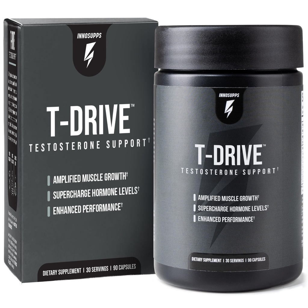 InnoSupps: T-Drive-124; Testosteron Booster-124; Amplify Muskelvækst-124; KSM- 66 Ashwagandha, Bor, Fenugreek-124; 90 Kapsler