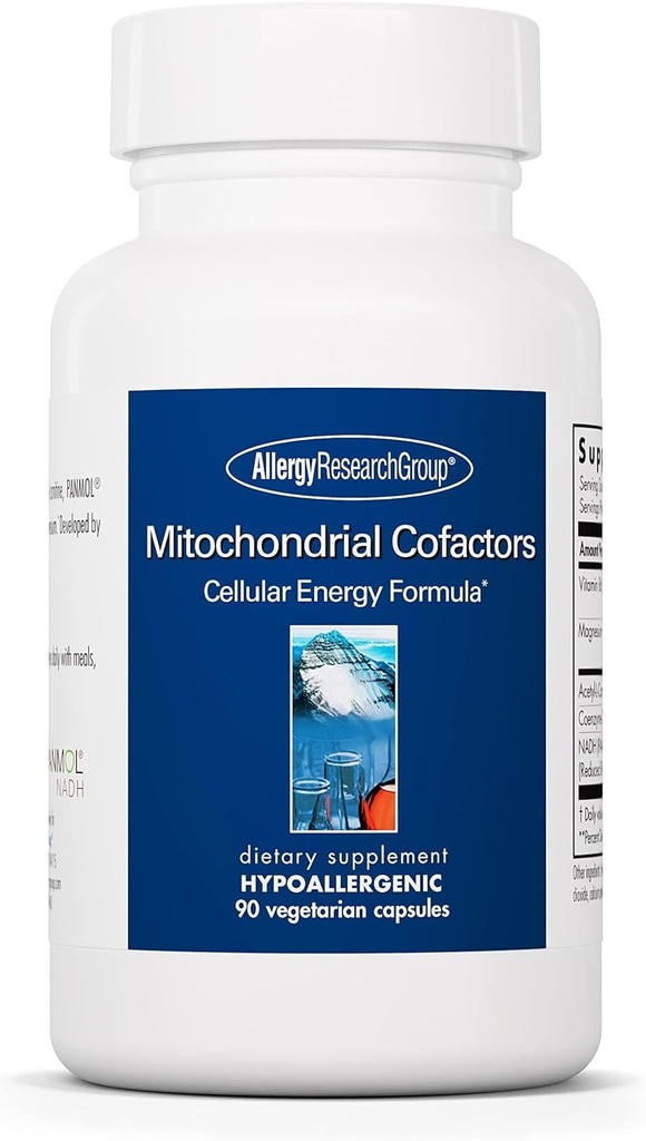 Allergy Research Group Mitokondriel Cofaktors - Mitokondriel Kosttilskud, CoQ10, Mitokondria Support med Cellular Energy Formel, Hypoallergen, B6-vitamin & Magnesium - 90 Vegetariske kapsler