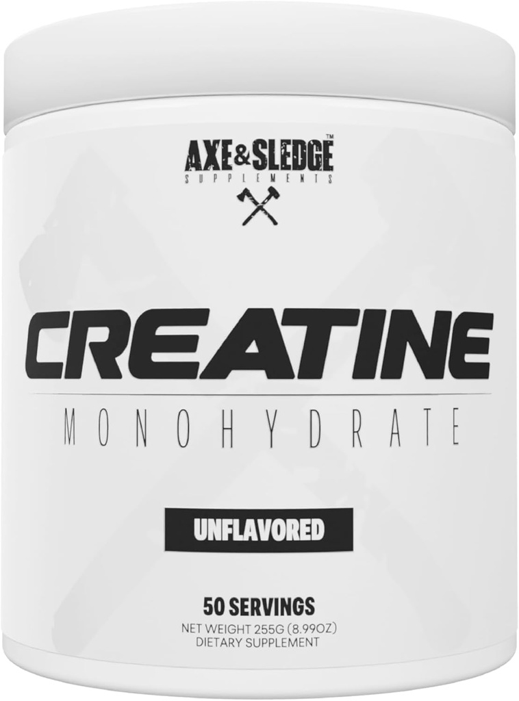 Axe & Sledge Kosttilskud Basics Creatin, Øger styrke, Øger Lean Body Mass, Øger ydeevne, Unflavored, 50 Serveringer