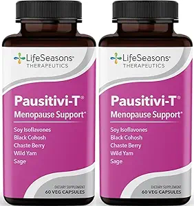 Pausitivi- T - Menopause Support - Relief for Hot Flashs, Hormone Imbalance & Night Sweats - Nourishes Tissue - Sage, Chasteberry, Soy Isoflavones & Black Cohosh - 60 kapsler (pakke med 2)