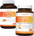 Bundle af C-vitamin immunforsvar & gurkemeje Curcumin - daglig støtte: immunforsvar + fælles sundhed - immunstøtte - C-vitamin med zink (ikke-GMO) & gurkemeje - sort peber ekstrakt (ikke-GMO)