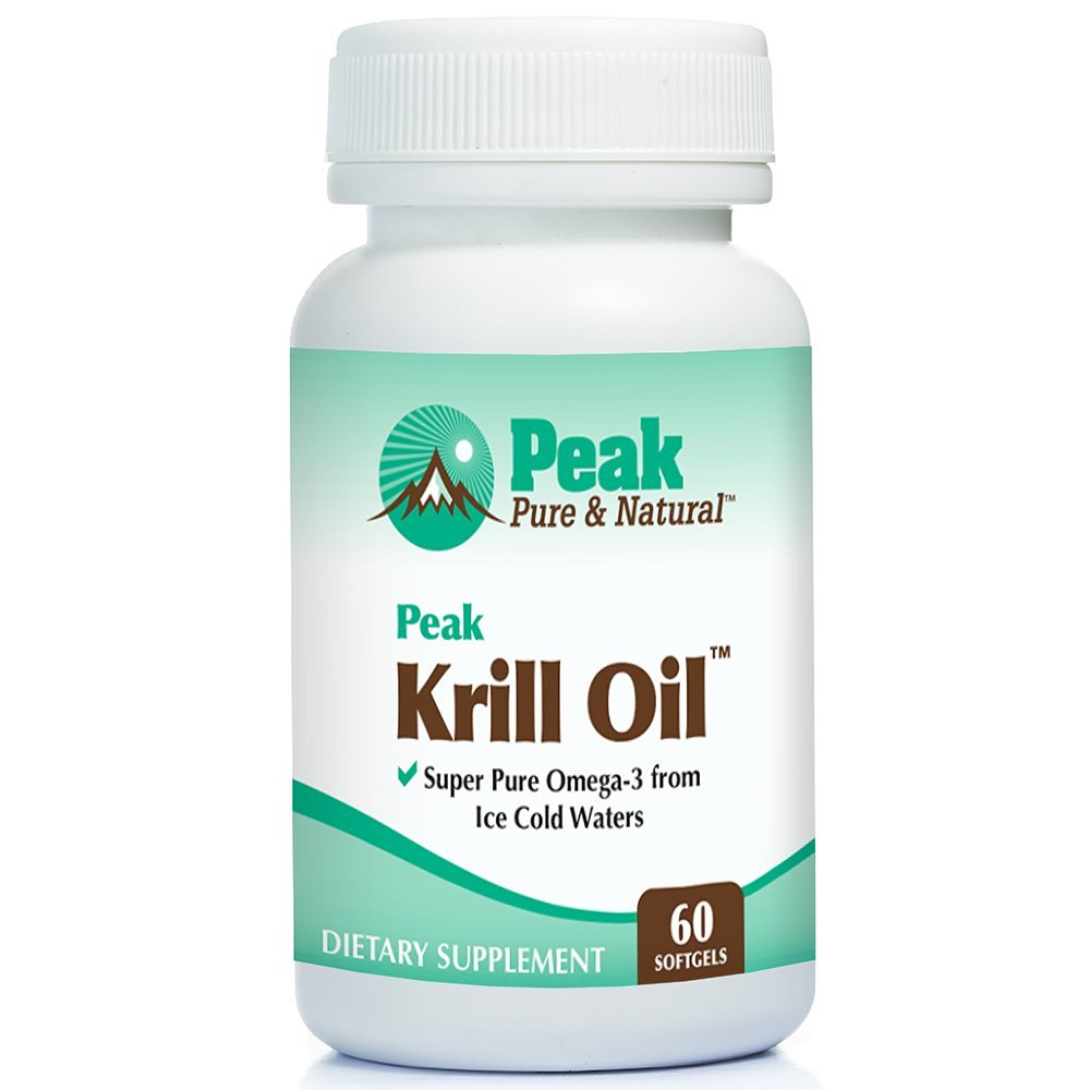 Peak Pure & Natural, Peak Krill Oil Supplement - Bedre end fisk olie til fælles og hjerte sundhed - Krill Oil Brain Supplement - EPA, DHA og Astaxanthin - 60 softgel