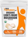 BulkSupplements.com Organic Lions Mane Mushroom Powder - Lions Mane Powder, Mushroom Supplement - Vegan & Gluten Free, 1g per Serving, 250g (8,8 oz) (Pack of 1)