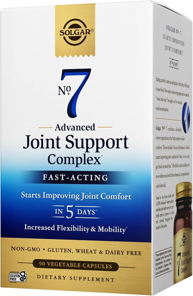 Solgar nr. 7 Advanced Joint Support Complex - 90 Vegetabilske kapsler, pakke med 3 - Fast- Fungerende formel - Non-GMO, Gluten Free, Dairy Free - 270 Total Servering