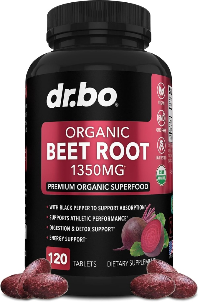 Organic Beet Root Kapsler Kosttilskud - 1350mg Beetroot Powder Extract Pills, Organic Beet Root Powder Supplement, Super Nitrooxid Beets High Circulation Total Vitamin Support - 120 Beets Tablets