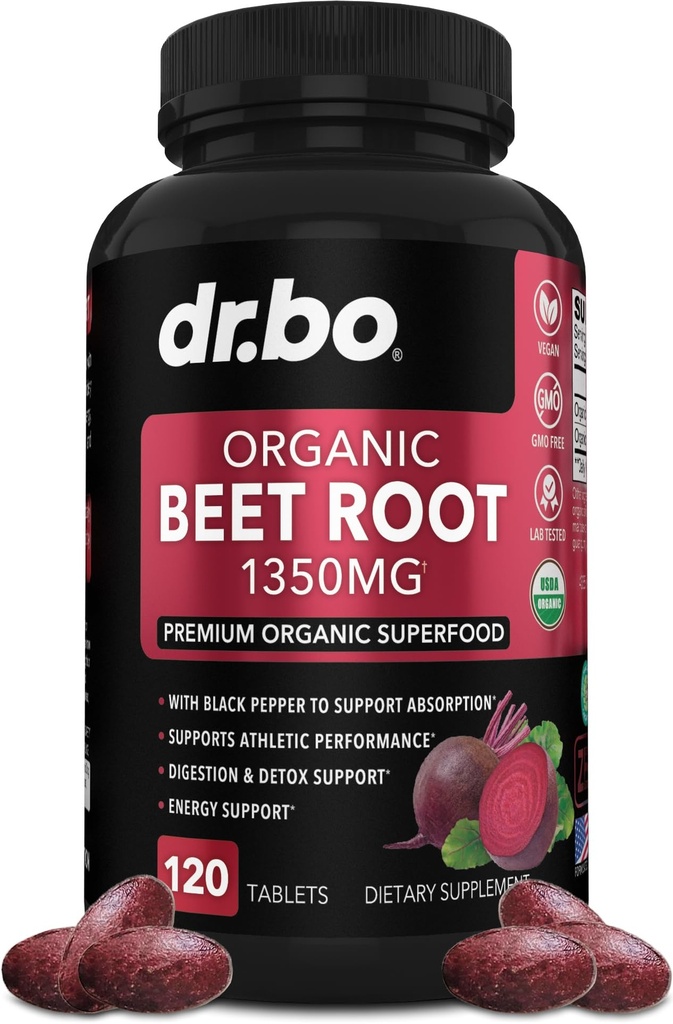 Organic Beet Root Kapsler Kosttilskud - 1350mg Beetroot Powder Extract Pills, Organic Beet Root Powder Supplement, Super Nitrooxid Beets High Circulation Total Vitamin Support - 120 Beets Tablets