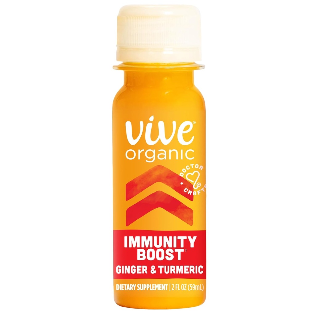 Vive Organic Immunity Boost Original (2 oz) Immunitet Wellness Shot med Cold- presset ingefær, gurkemeje, Echinacea & Black Pepper - USDA Organic & Ingen Tilføjet sukkerarter eller kunstige ingredienser, Gul