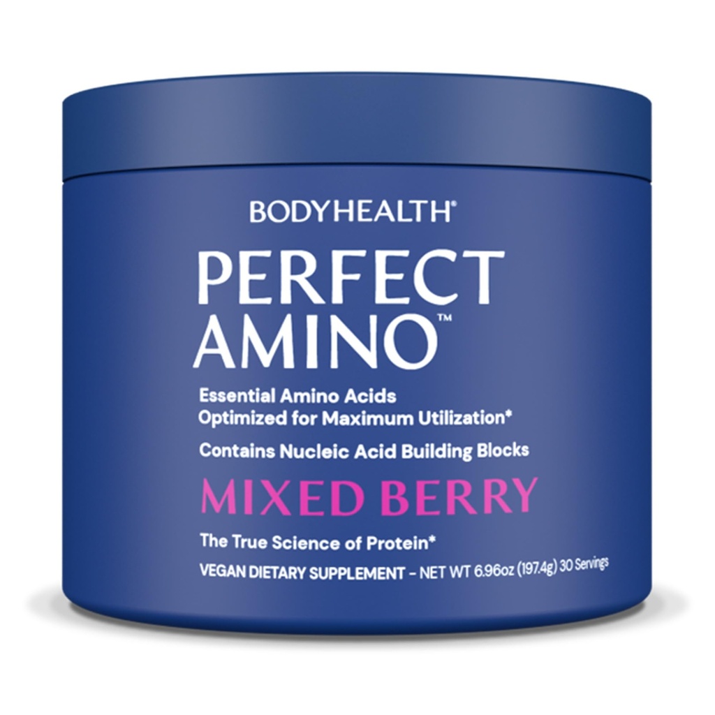 BodyHealth PerfectAmino Powder - BCAA og EAA Powder til Pre and Post Workout - Amino Acid Energy Drikke til mænd og kvinder til at støtte Lean Muscle og inddrivelse - Blandede Berry - 30 Servering