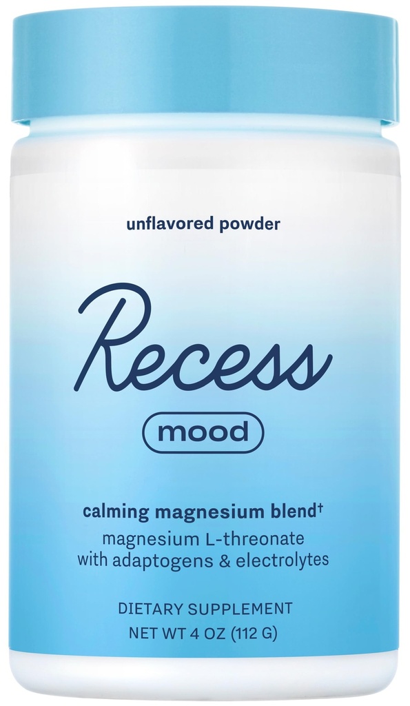 Recess Mood Powder, Calming Magnesium L- Threonate Blend med Passion Flower, L- Theanine, Electrolytes, Magnesium Calm Support Powder supplement - Unflavored 28 Serving Tub