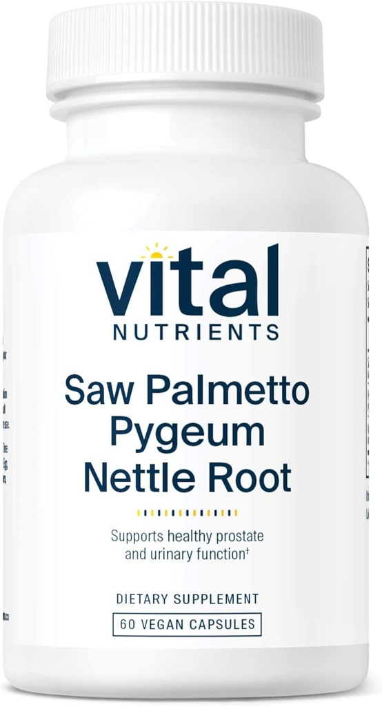 Vital Nutrients Saw Palmetto med Pygeum & Nettle Root - Vegan Saw Palmetto til mænd støtter sund prostata funktion * - Gluten, Dairy, Soy Free - 60 kapsler