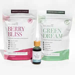 Philosophie Sunshine Drops, Green Dream, & Berry Bliss Bundle - Liquid Chlorophyll & Superfood Powder Blend - All Natural Plant- Based 3pack