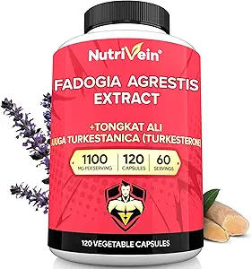 Nutrivein Premium Fadogia Agrestis og Tongkat Ali tillæg med Turkesterone - 1100 mg - 120 Caps - Synergistisk Blend for ydeevne, styrke, & Inddrivelse for mænd og kvinder i alle aldre