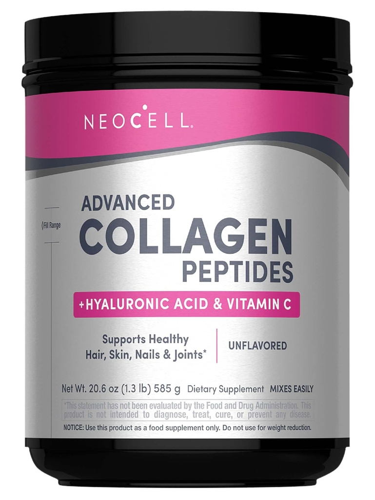 NeoCell Super Collagen Pulver, Collagen Plus omfatter C-vitamin & hyaluronsyre, fremmer sundt hår, smuk hud, & nail support, Collagen type 1 & 3, 12g Collagen per Serving, 20.6 Oz