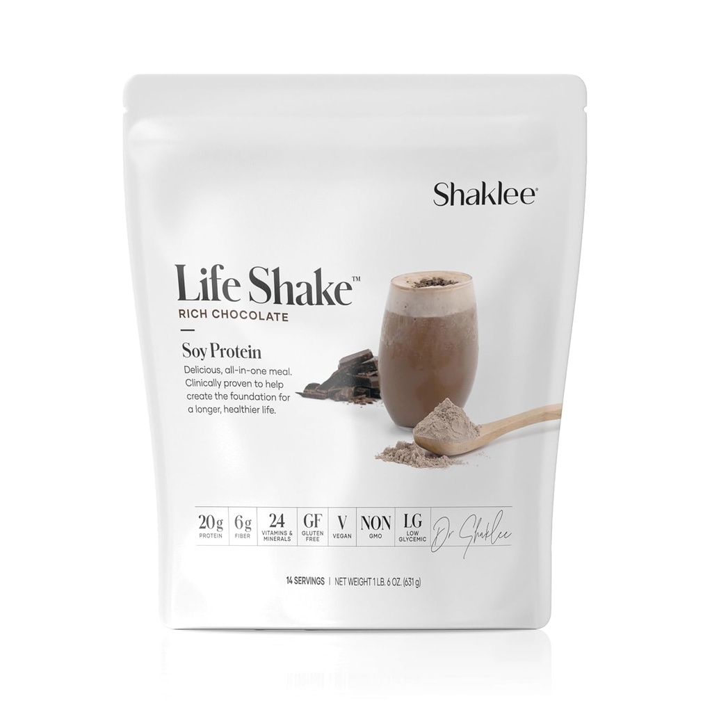 Shaklee Life Shake ™ Soy Protein Rich Chocolate - Complete Meal Erstatning med 20g Protein, 6g Fiber, 24 Vitamin & Min - Ikke-GMO - 14 Servering