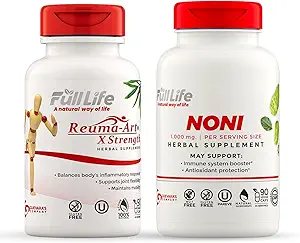 Full Life Reuma- Art X Styrke og Noni kapsler - Urtetilskud - Organic Noni Fruit Extract - Kosher, Gluten- Free - 90 Veggie kapsler Hver