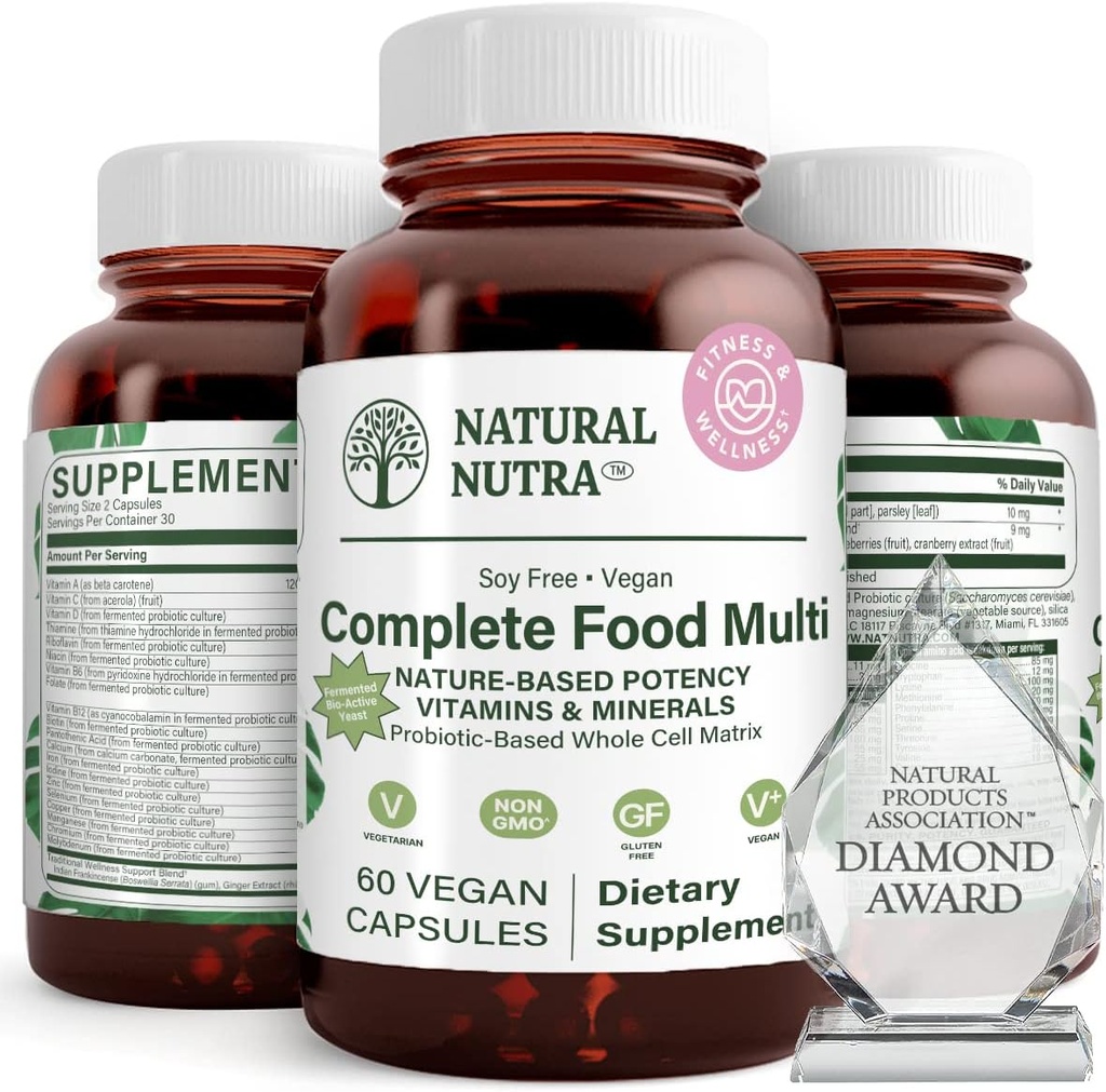 Naturlige Nutra hele fødevarer Komplet Multivitamin og mineralsk for kvinder og mænd, Energi Booster, Hjælper Opretholde ben sundhed supplement, Forbedrer hjernefunktion og hud, Hjælp øge immunitet 60 kapsler