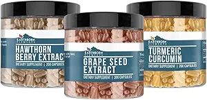 Earthborn Elements Grape Seed, Hawthorn Berry, & Gurkemeje Curcumin Capsule Bundle (200 Kapsler Hver), Pure & Ufortyndet, Ingen tilsætningsstoffer
