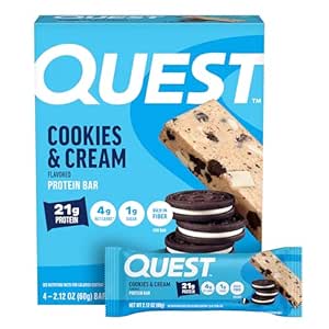 Quest Nutrition Cookies & Cream Protein Bars, 21g Protein, 4g Net Carbs, 1g Sukker, Gluten Free, Keto Friendly, 4 Greve