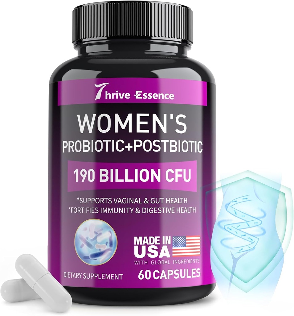 Probiotika til kvinder 190 Millioner CFU - 10 Strops & Postbiotika til Wowen- immunforsvar, fordøjelsesbesvær, Gut, Vaginal & Urinary Health, PH Balance- Understøtter lejlighedsvis obstipation, Gas & Bloating, 60 Capsule