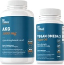 Dr. Tobias AKG Supplement & Vegan Omega 3 Alger Oil, Support Cellular Energy & Samlet Sundhed med AKG, EPA & DHA, Vegan, Gluten- Free, Non- GMO