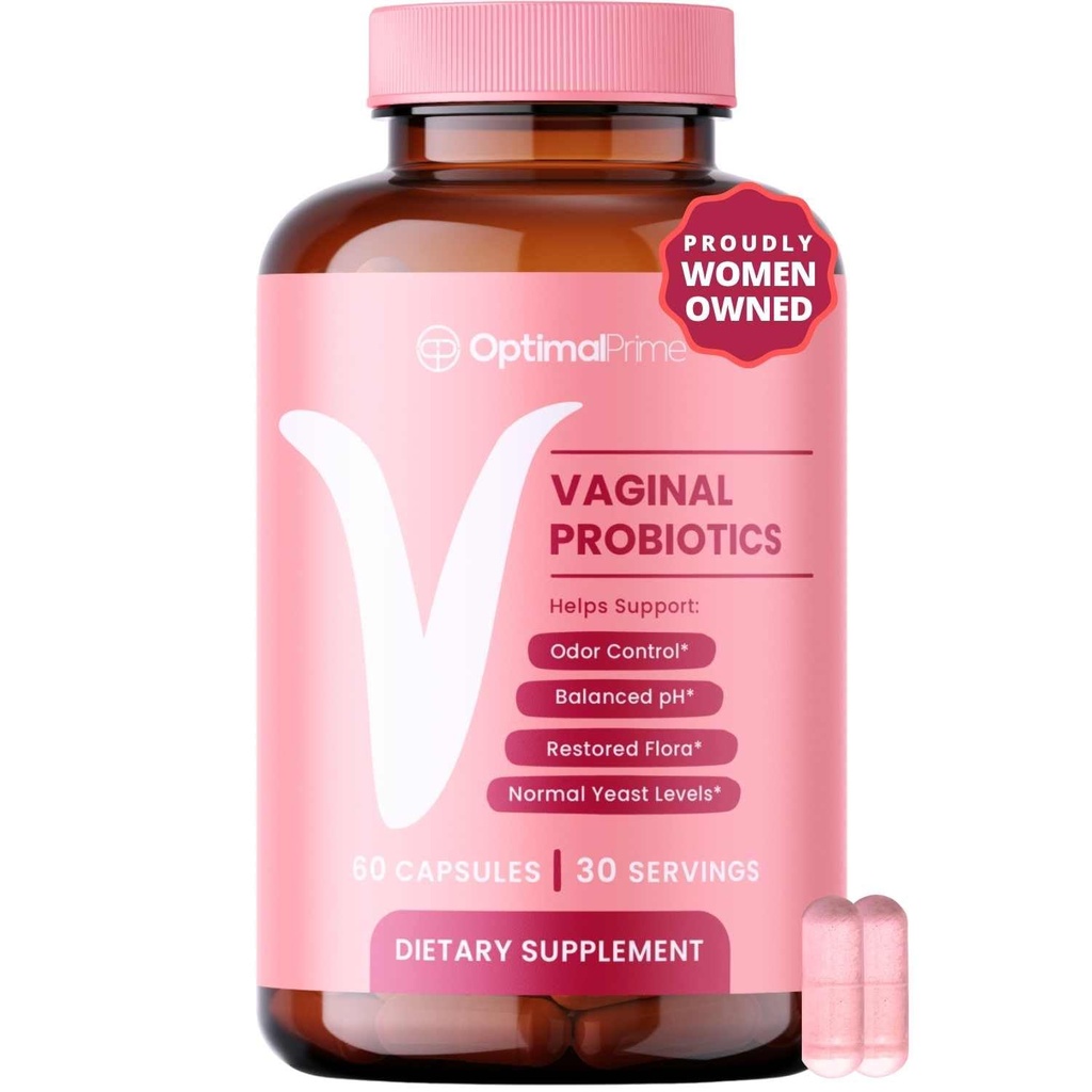Optimal Prime Vaginal Probiotika til kvinder med Prebiotika, Cranberry Extract, og en Lactobacillus Probiotic Blend, understøtter sund vaginal Flora, Odor Control, pH balance, 60 kapsler