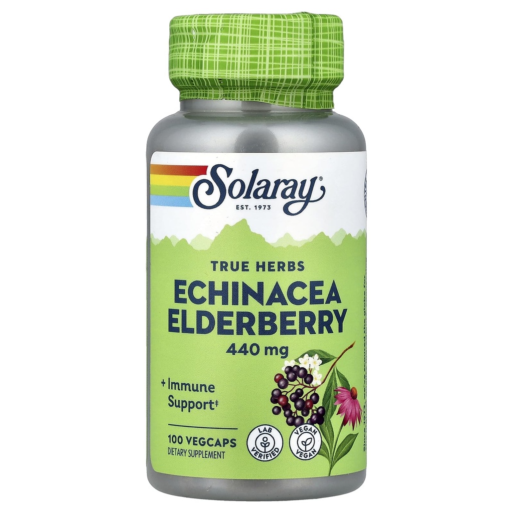 SOLARAY Echinacea og Elderberry Kapsler, 440 mg 2 gange daglig; 100 Tælling