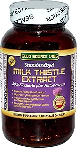 Organic Milk Thistle Kapsler, 180 Caps, Pure Milk Thistle Powder Plus 80% Silymarin Extract Standardized Complex, 450 mg, Natural Lever Health Supplement, immunboost, Detox og rense